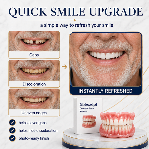 Fake Teeth Set, Snap On Upper & Lower Cosmetic False Teeth for a Natural-Looking Smile