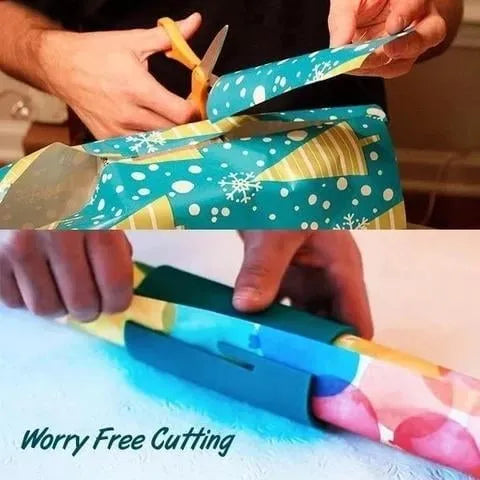 Gift Wrap Cutter, Wrapping Paper Roll Slider with Built-In Blade & Roll Organizer