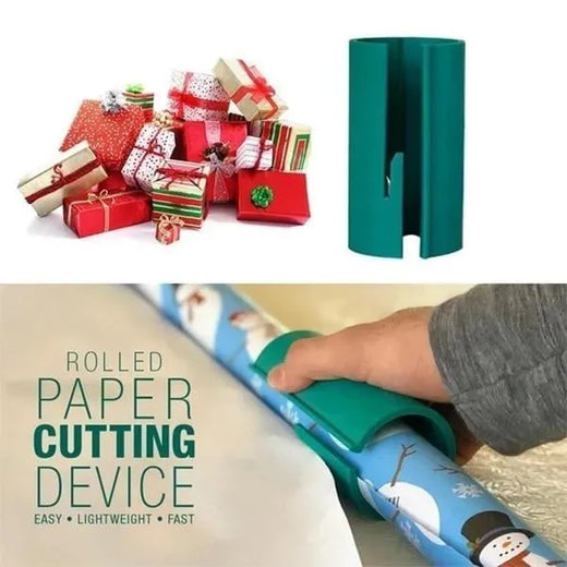 Gift Wrap Cutter, Wrapping Paper Roll Slider with Built-In Blade & Roll Organizer