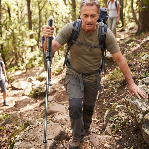 Automatic Telescopic Walking Stick, One Click Opening Alloy Steel Cane with Anti-Slip Grip for Hiking