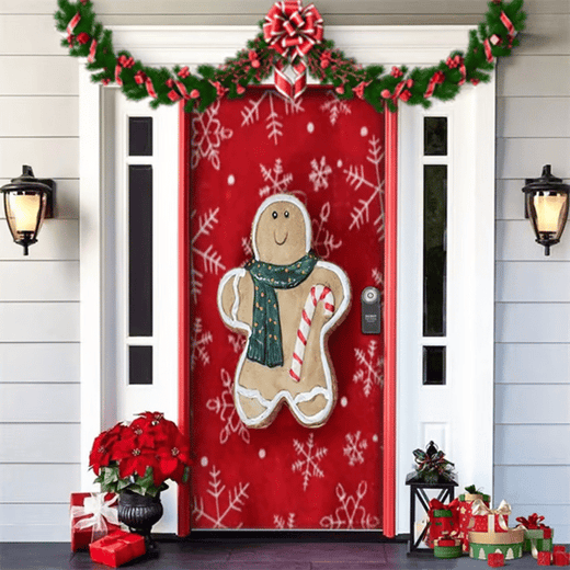 Christmas Door Cover, Festive Front Door Decoration with Hook and Loop Straps for the Holidays