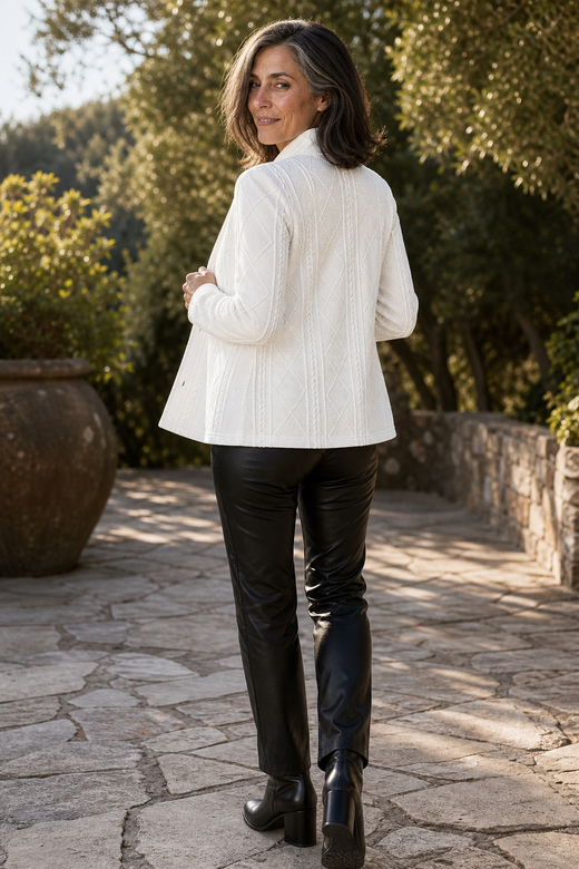 Knit Blazer for Women, Textured Open Front Blazer Cardigan with Stand Collar & Stretch Fit