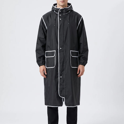 Long Cycling Raincoat, Extended Length Hooded Rain Jacket with Visor, Zip and Snap Closure for Commuting