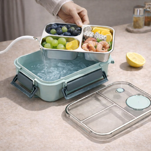 Insulated Lunch Box, Stainless Steel Thermal Food Container with Compartments & Leakproof Lid