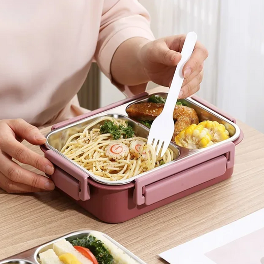 Insulated Lunch Box, Stainless Steel Thermal Food Container with Compartments & Leakproof Lid
