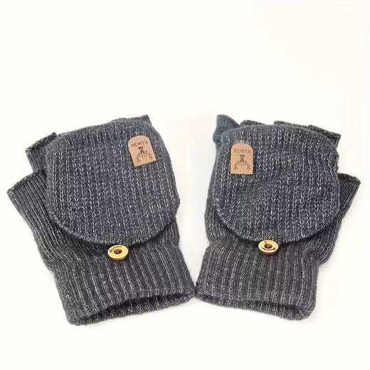 Men's Fingerless Gloves, Thick Warm Half Finger Knit Winter Gloves for Typing, Cycling & Driving