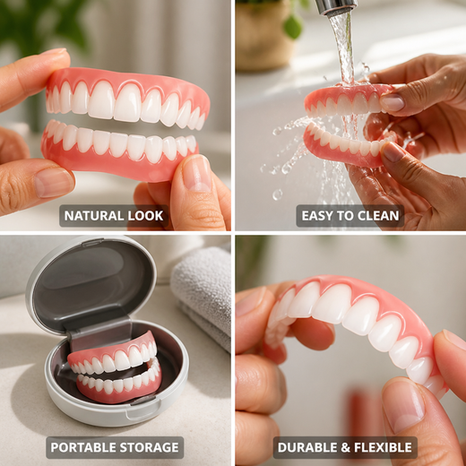 Natural Look Removable Veneers, Cosmetic Upper & Lower Veneer Set Designed for Easy On and Off Wear