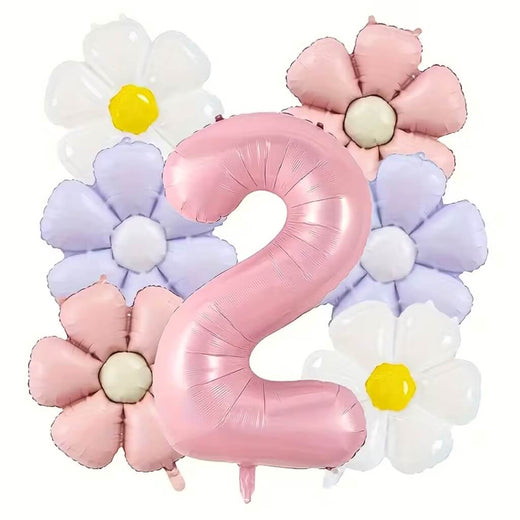 Birthday Number Balloons, Daisy & Pink Balloon Bundle 7 Pack
