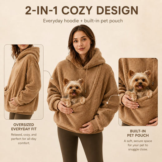 Pet Carrier Sherpa Hoodie, Oversized Fleece Sweatshirt with Front Pouch for Small Dogs and Cats