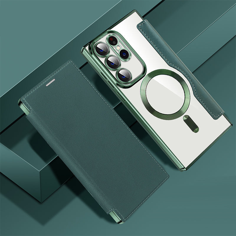 Magnetic Flip Case for Samsung, Leather Look with Card Slot