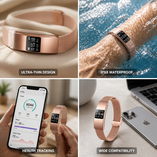 Ultra Thin Smartwatch, IPX8 Waterproof Activity & Health Tracking Watch for iPhone and Android