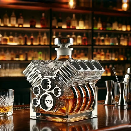 V8 Engine Whiskey Decanter, Decorative Engine Shaped Liquor Bottle for Garage, Home Bar & Mechanics