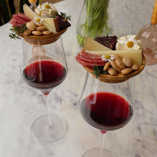 Wine Glass Topper, Set of 2 Bamboo Charcuterie Snack Toppers for Wine Nights & Dinner Parties