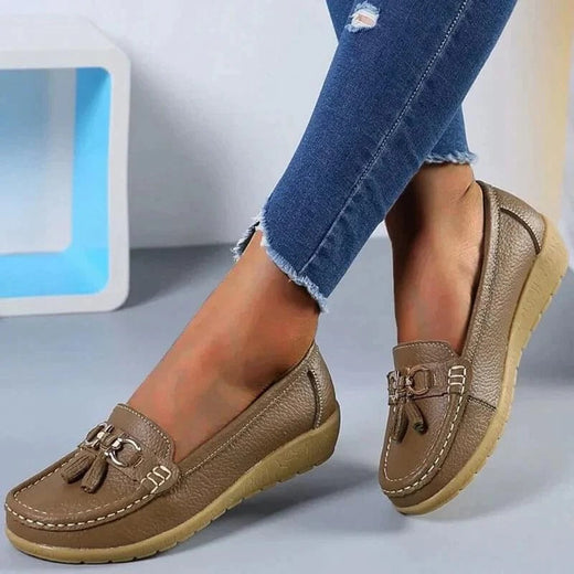 Women's Leather Loafers, Classic Slip-On Loafers with Cushioned Curved Insole for Office & Daily Wear