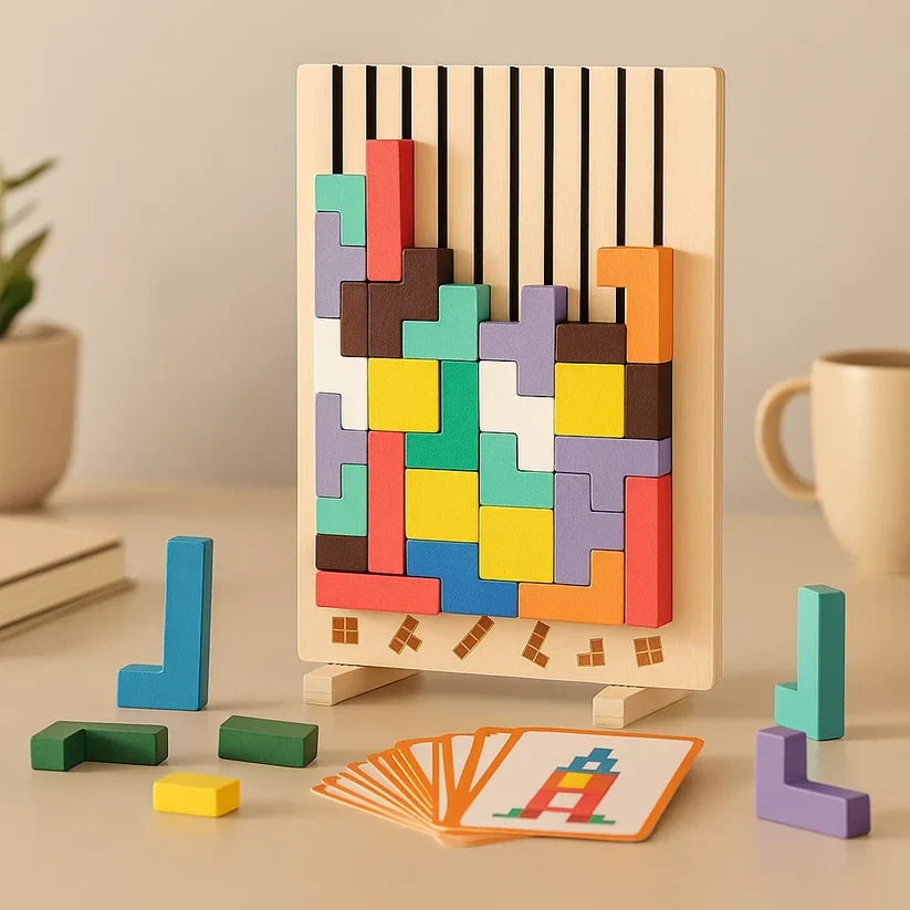 Wooden Tetris Puzzle Board for Desk