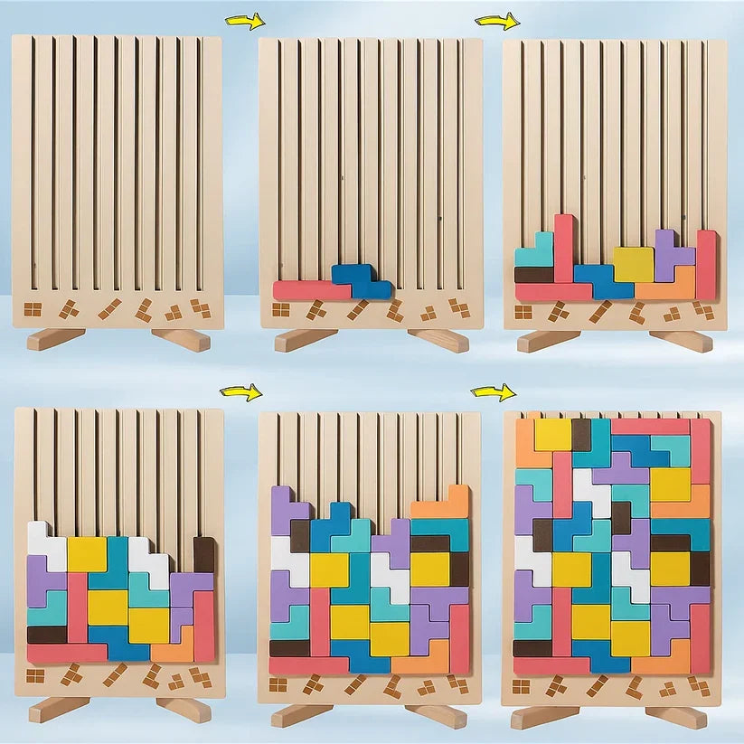 Wooden Tetris Puzzle Board for Desk