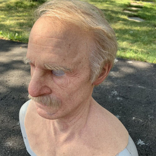 Old Man Mask, Creepy Realistic Latex Halloween Mask for Adults with Movable Mouth