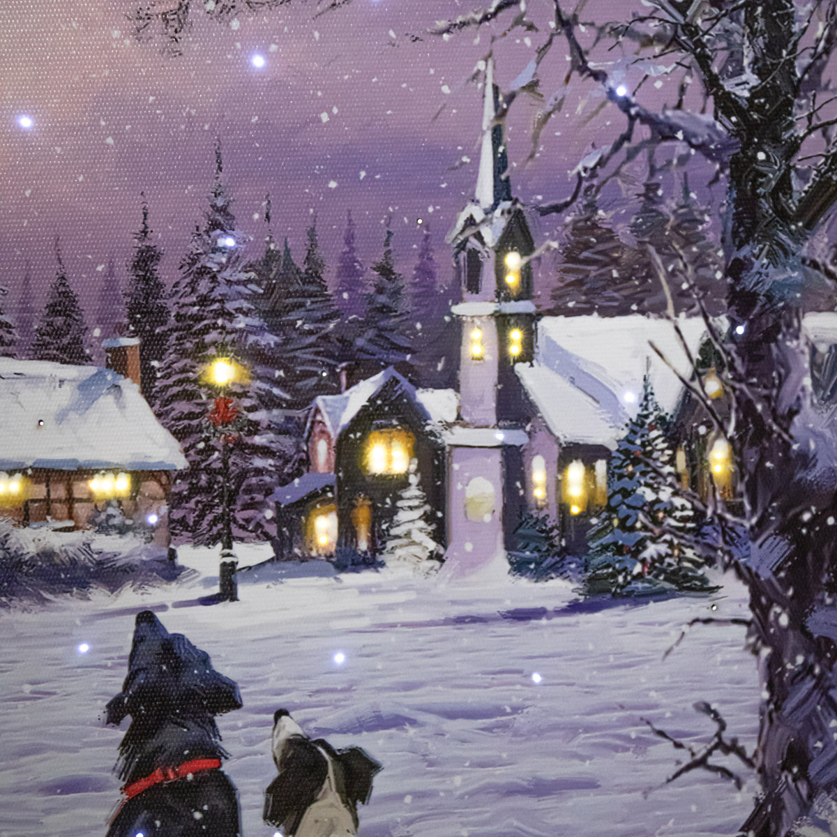 Christmas Canvas Wall Art, Light Up Fiber Optic Dogs Watching Santa Picture