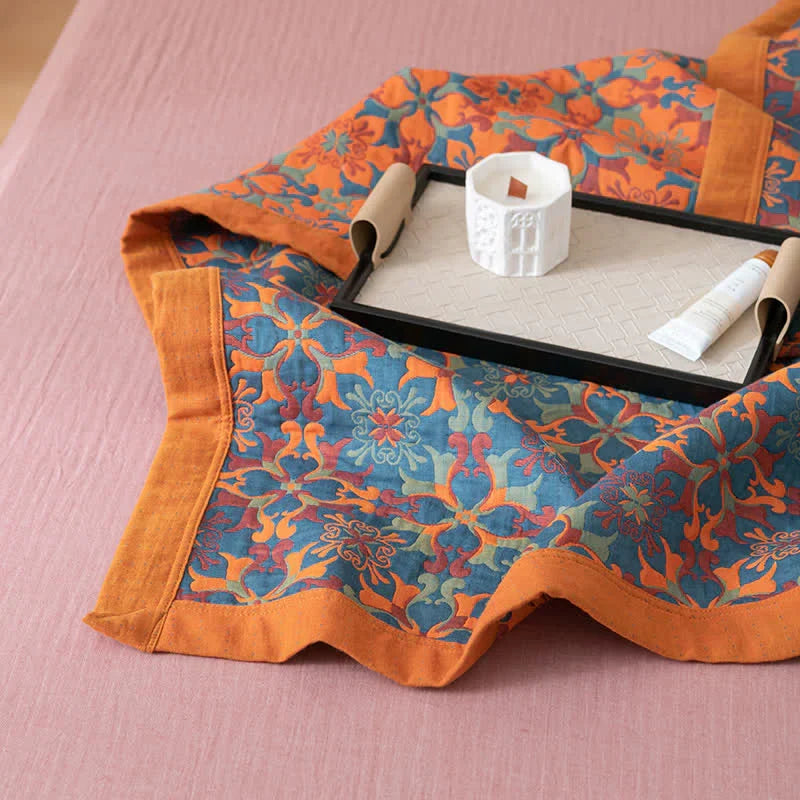 Blue Patterned Six-Layer Cotton Quilt Blanket