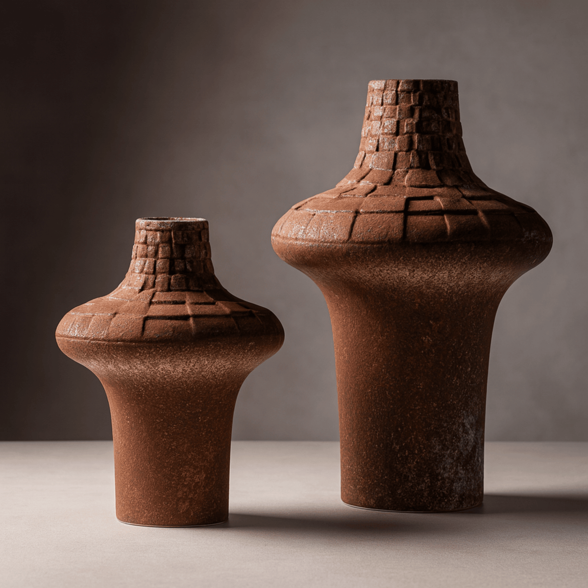 Rustic Ceramic Vase, Handcrafted Plaid Flower Vase for Home Decor
