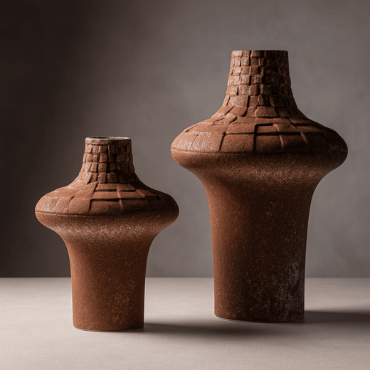 Rustic Ceramic Vase, Handcrafted Plaid Flower Vase for Home Decor