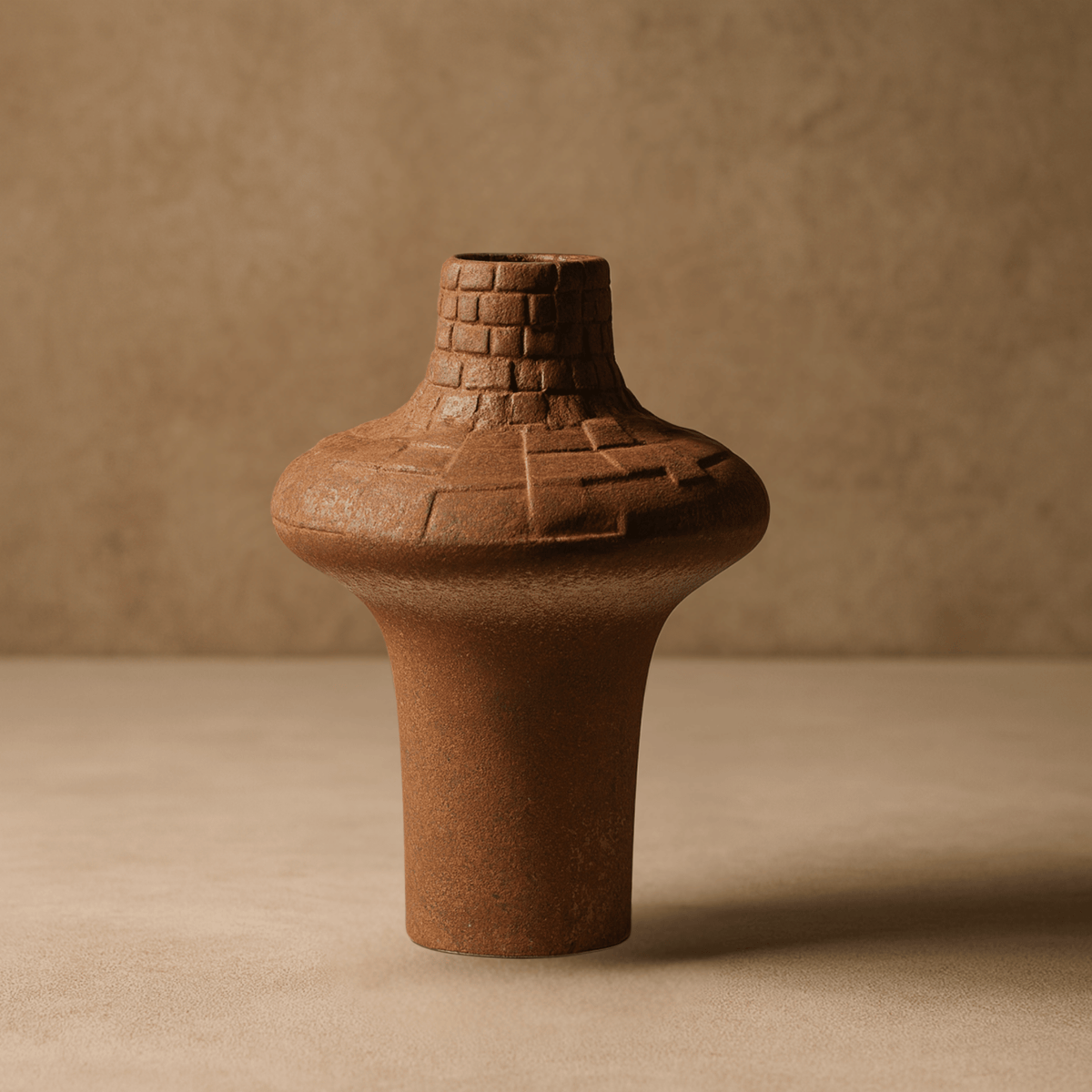 Rustic Ceramic Vase, Handcrafted Plaid Flower Vase for Home Decor