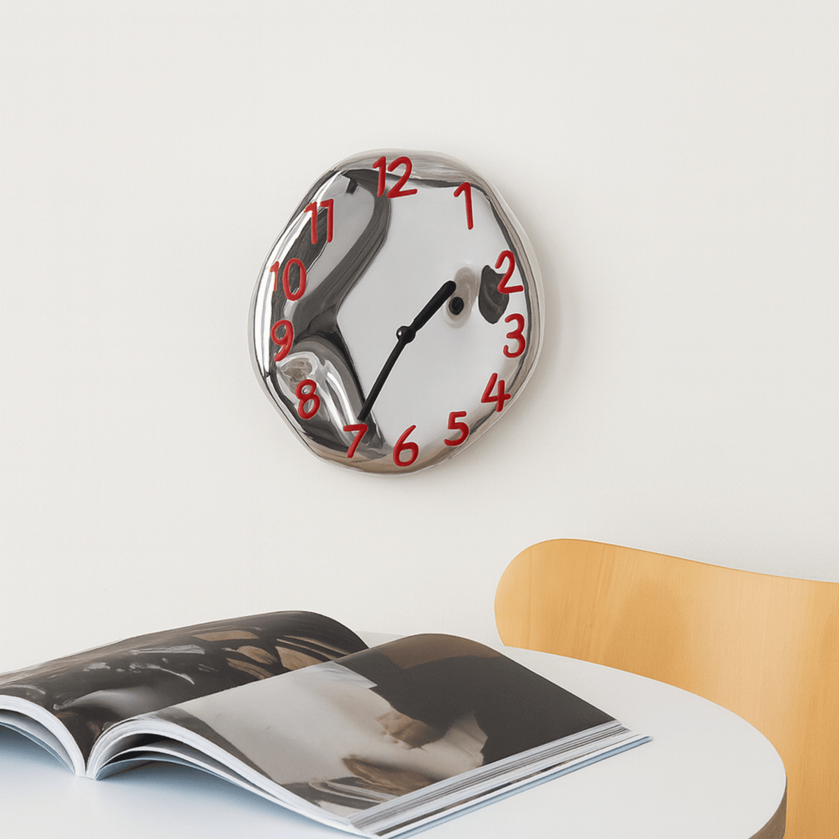 Ceramic Wall Clock, Chrome Modern Wall Clock for Living Room & Kitchen