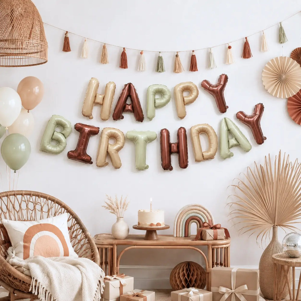 Happy Birthday Balloon Banner, 16 Inch Foil Letter Balloons Caramel & Cream
