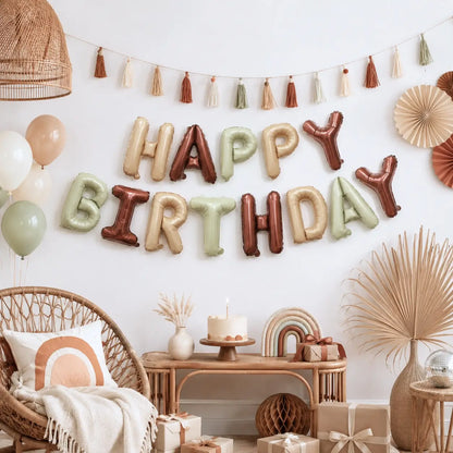 Happy Birthday Balloon Banner, 16 Inch Foil Letter Balloons Caramel & Cream