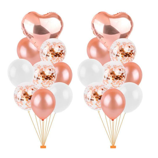 Heart Balloons, Pearl White & Rose Gold Confetti Balloon Bouquet 18 Pack