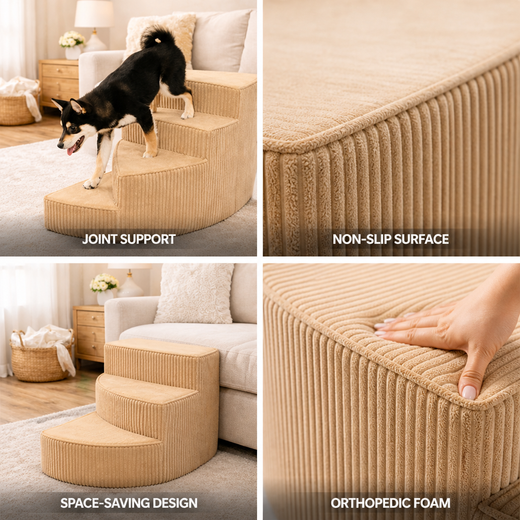 Dog Stairs, Orthopedic Non-Slip Foam Pet Steps for Small to Medium Dogs & Senior Pets