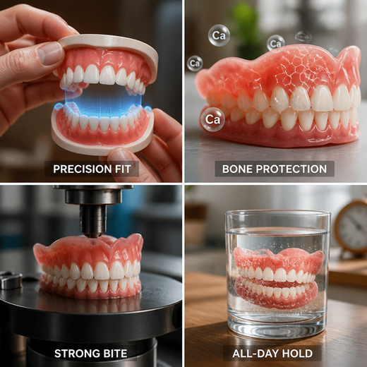 Custom-Fit Dentures, Cosmetic Upper & Lower Dentures with 12-Hour Hold for a Natural-Looking Smile