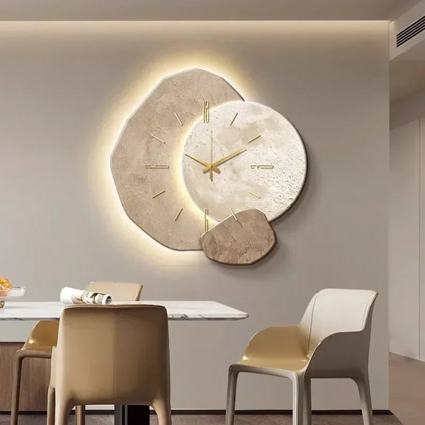 Wooden Wall Clock with LED Backlight, Silent Non-Ticking Solid Wood Clock for Living Room & Bedroom