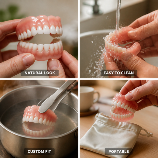 Boil and Bite Dentures Set, Natural Looking Upper & Lower Cosmetic Dentures