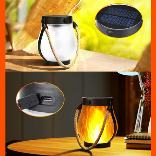 Solar Lantern with Flickering Flame, Weatherproof LED Garden Lantern for Patio, Balcony & Outdoors