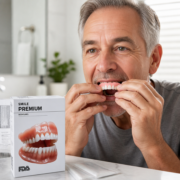 Boil and Bite Dentures Set, Natural Looking Upper & Lower Cosmetic Dentures