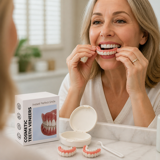 Flexible Dentures, Upper & Lower Cosmetic Denture Set with Installation Kit & Removal Tool