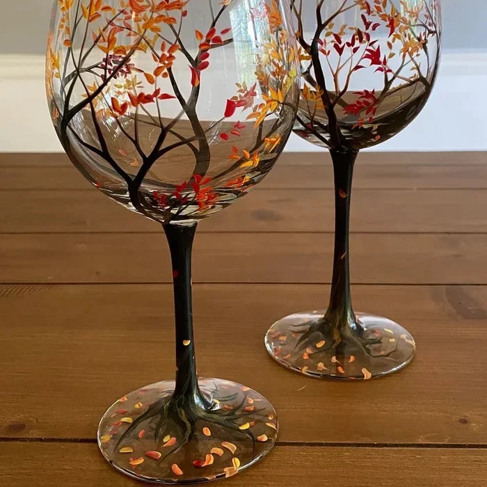 Hand-Painted Four Seasons Tree Wine Glasses