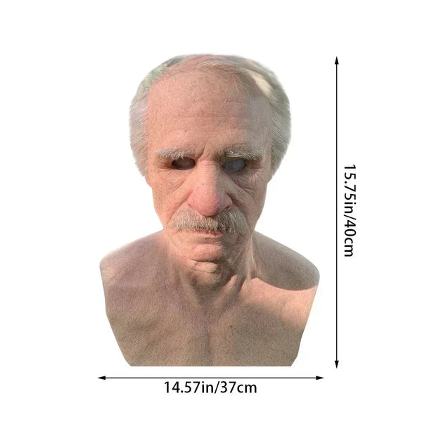 Old Man Mask, Creepy Realistic Latex Halloween Mask for Adults with Movable Mouth