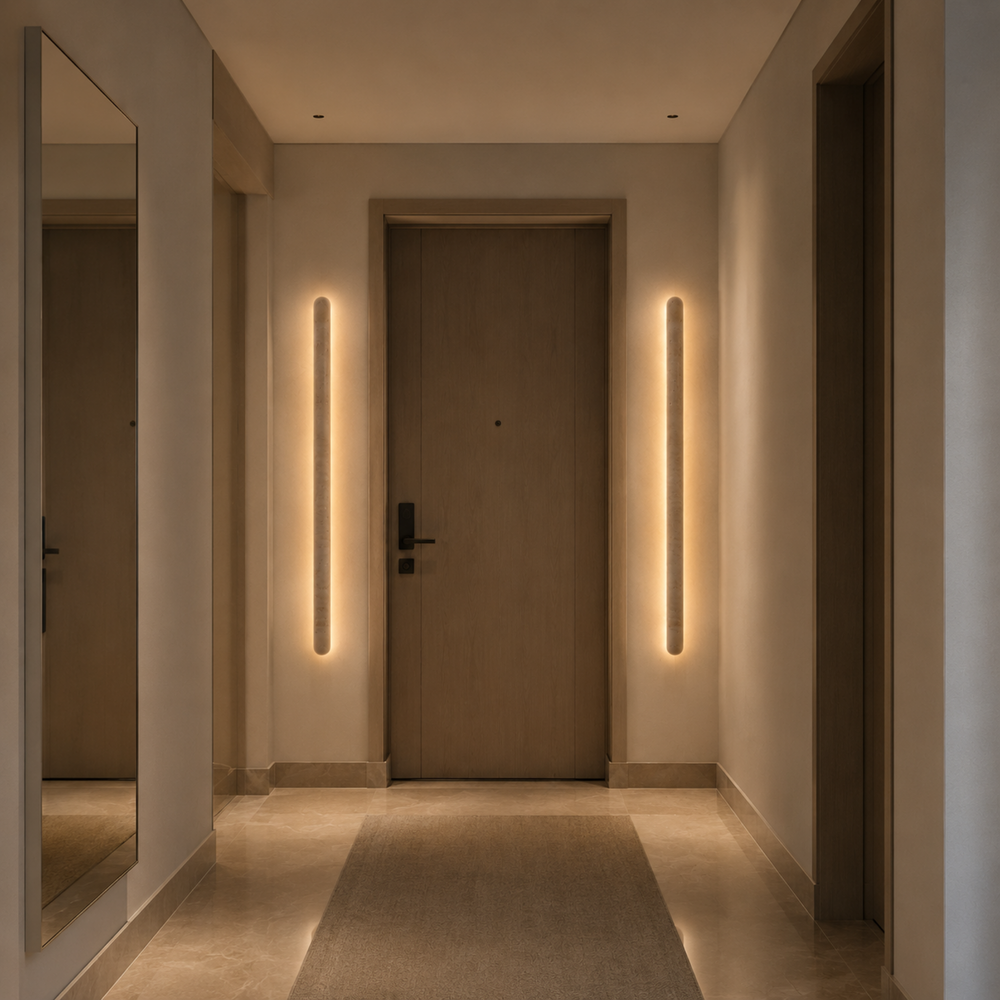 Travertine Wall Light, Stone Wall Sconce for Living Room & Hallway
