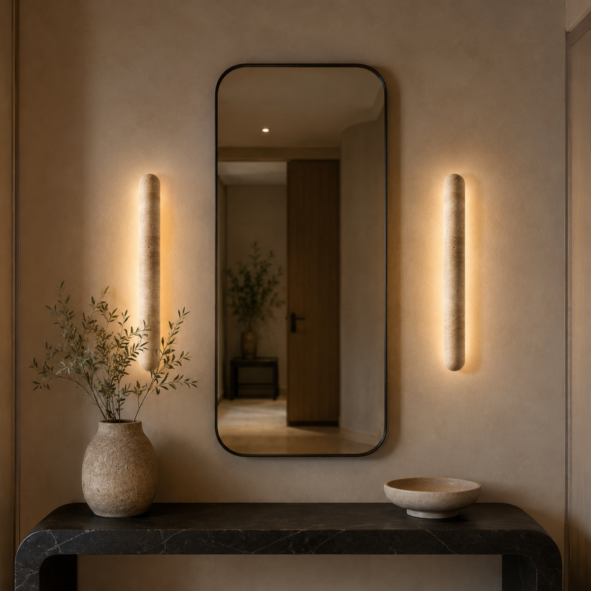 Travertine Wall Light, Stone Wall Sconce for Living Room & Hallway