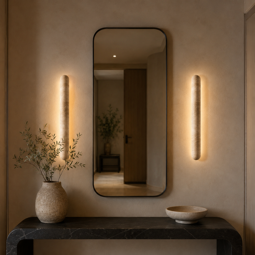 Travertine Wall Light, Stone Wall Sconce for Living Room & Hallway