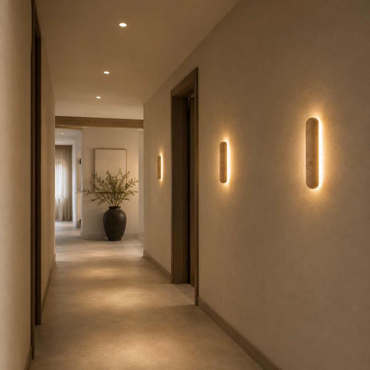 Travertine Wall Light, Stone Wall Sconce for Living Room & Hallway