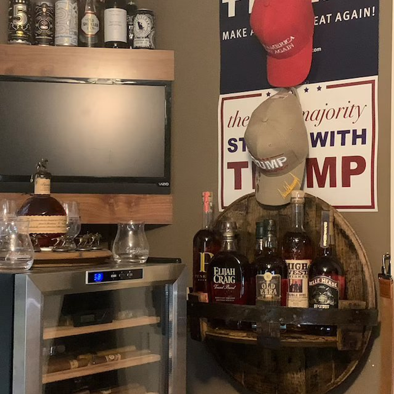 Whiskey Barrel Wall Shelf, Rustic Solid Wood, Round