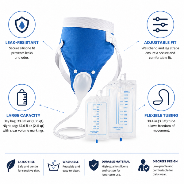 Wearable Urine Collector, Adjustable Leak-Resistant Silicone Urine Bag System for Men & Women
