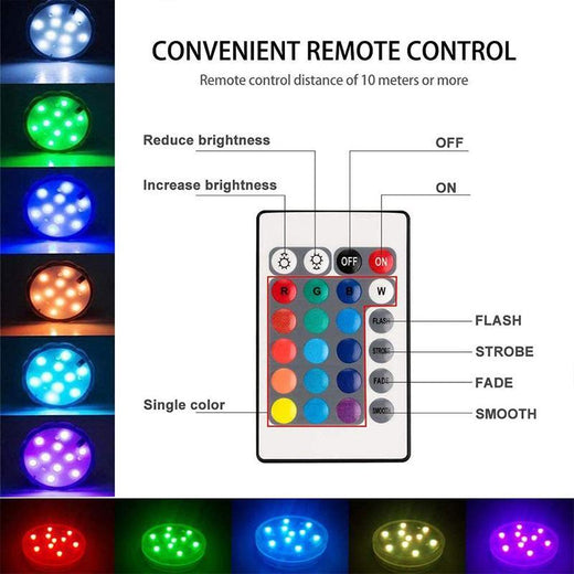 Submersible LED Lights, Waterproof Underwater Pool Lights with Remote & Suction Cups for Ponds & Parties