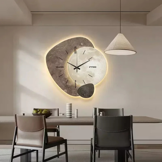 Wooden Wall Clock with LED Backlight, Silent Non-Ticking Solid Wood Clock for Living Room & Bedroom
