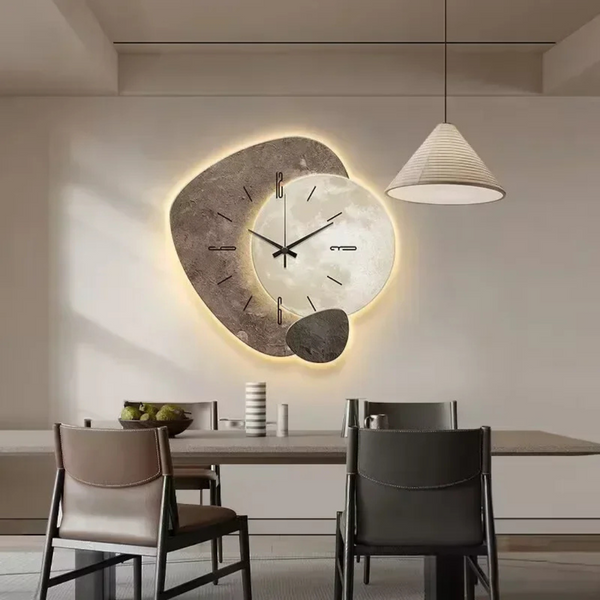 Wooden Wall Clock with LED Backlight, Silent Non-Ticking Solid Wood Clock for Living Room & Bedroom