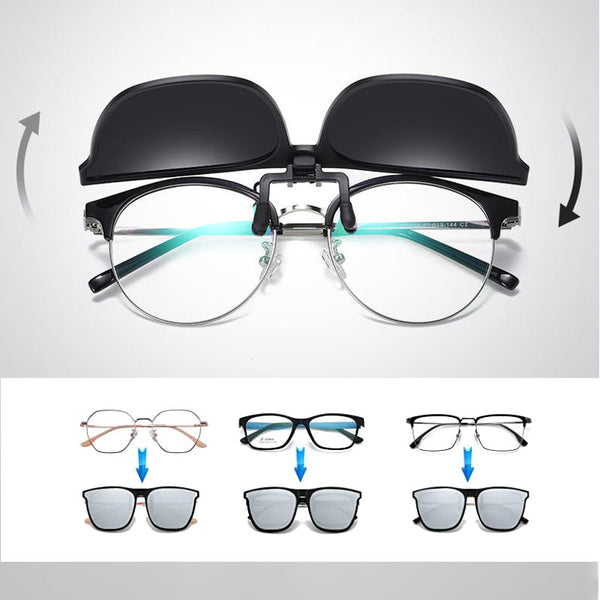 Clip On Sunglasses for Glasses, Polarized Flip Up UV400 Sunglasses Clip for Driving & Outdoors