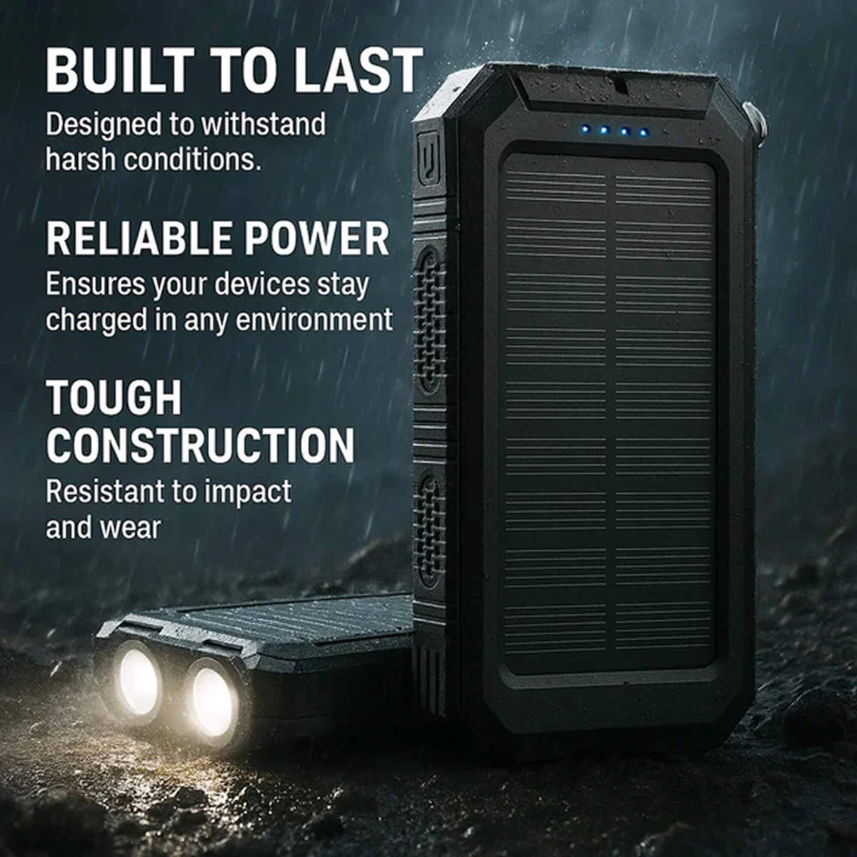 Solar Power Bank 500000mAh, Waterproof, Dual USB & LED